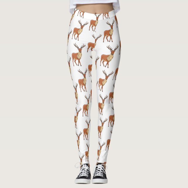 Reindeer cartoon illustration leggings (Front)