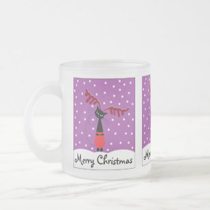 Reindeer Cat Christmas Frosted Glass Coffee Mug