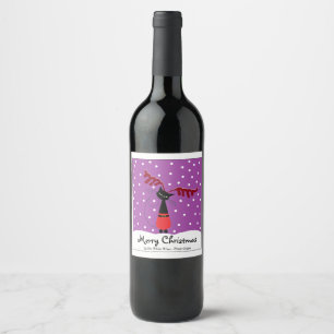 Reindeer Cat Christmas Wine Label