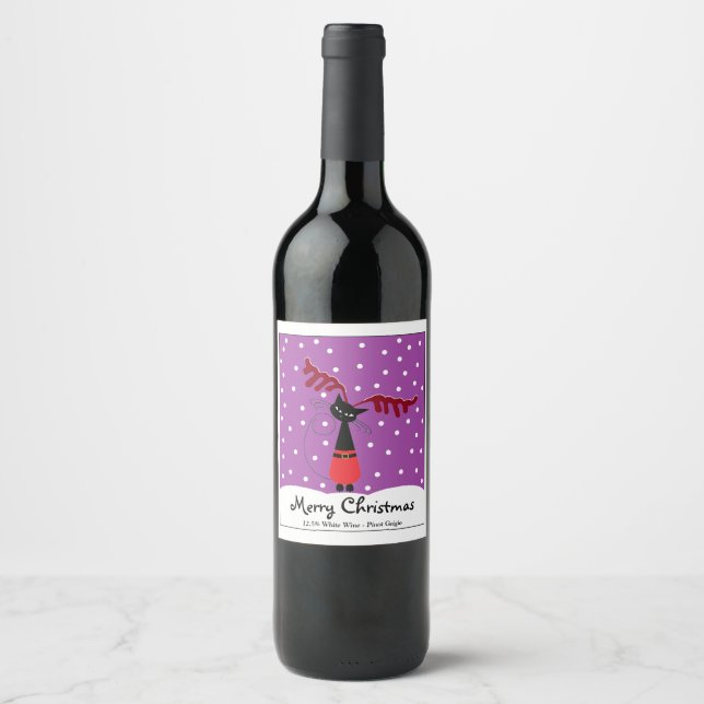 Reindeer Cat Christmas Wine Label (Front)