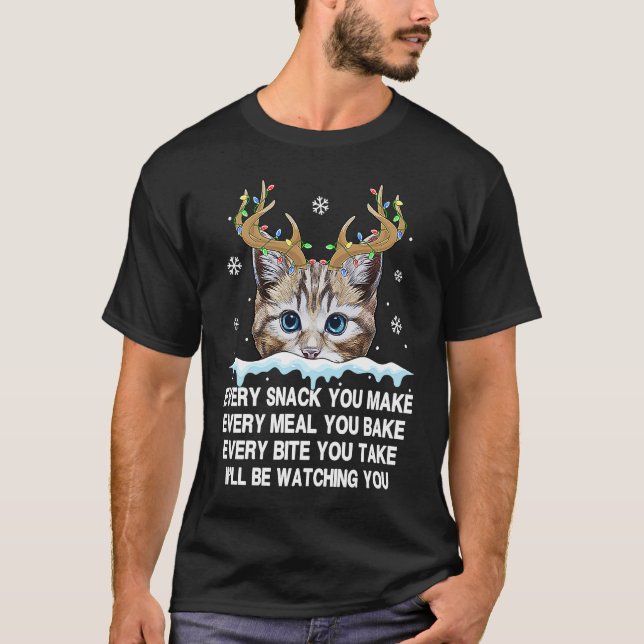 Reindeer Cat Every Snack You Make Light Snow T-Shirt (Front)