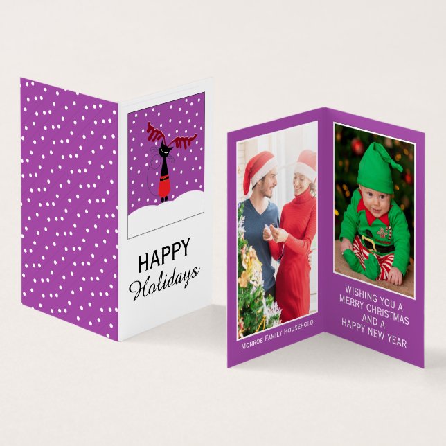 Reindeer Cat, Family Photo Christmas Card (Inside and Outside)