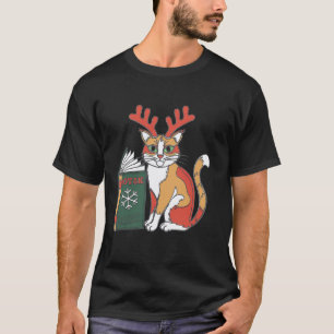 Reindeer Cat Next to a Book for Cozy Vibes  T-Shirt