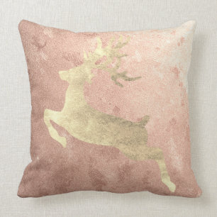 Reindeer Champaign Pink Rose Gold Blush Cottage Cushion
