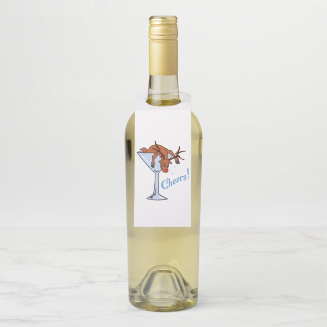 Reindeer Cheers Bottle Tag (On Bottle)
