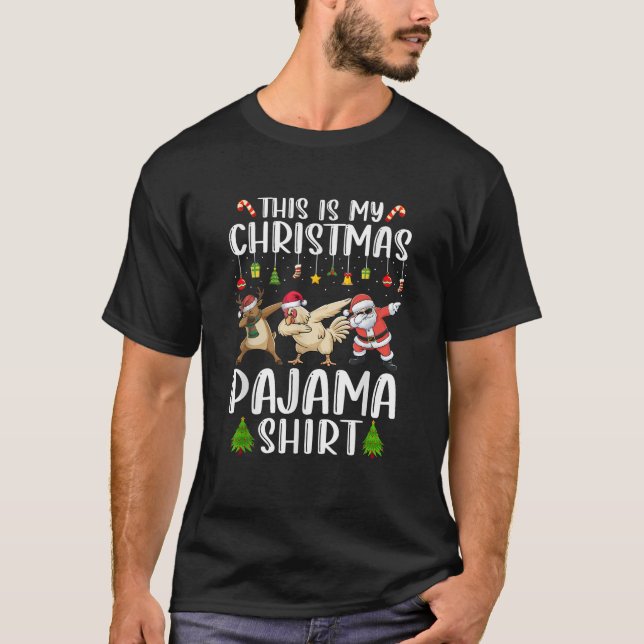 Reindeer Chicken Santa Dabbing Christmas Pyjamas  T-Shirt (Front)