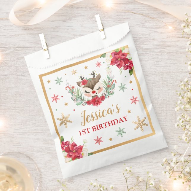Reindeer Christmas 1st Birthday Red Winter Deer Favour Bags (Clipped)