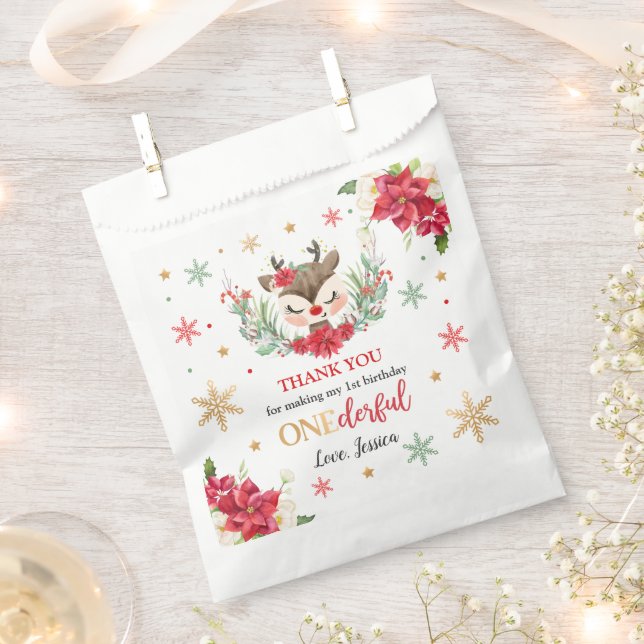 Reindeer Christmas 1st Birthday Red Winter Deer Favour Bags (Clipped)