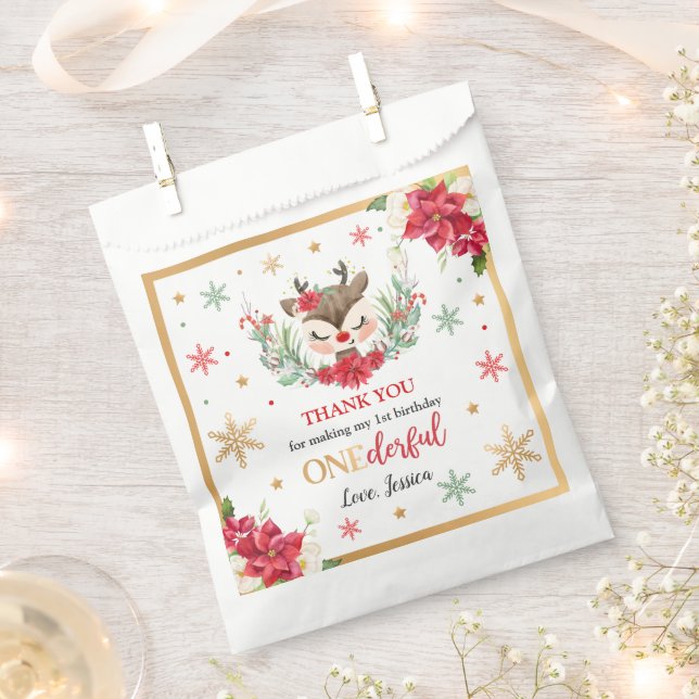 Reindeer Christmas 1st Birthday Red Winter Deer Favour Bags (Clipped)