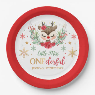 Reindeer Christmas 1st Birthday Red Winter Deer Paper Plate