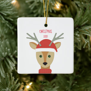 Reindeer Christmas 2021Ceramic Ornament