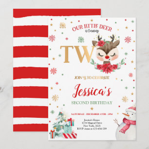 Reindeer Christmas 2nd Birthday Red Winter Deer Invitation