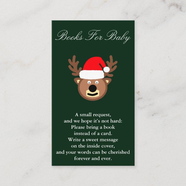 Reindeer Christmas Baby Shower Books For Baby Card (Front)