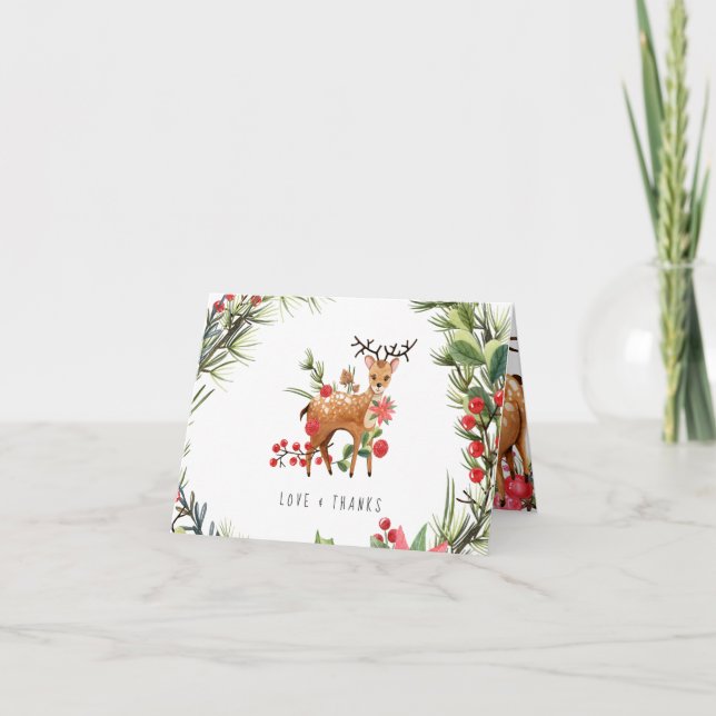 Reindeer Christmas Baby Shower Thank You Card (Front)