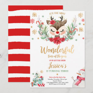 Reindeer Christmas Birthday Party Red Winter Deer Invitation