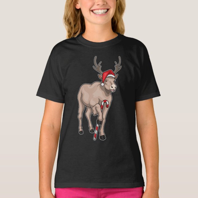 Reindeer Christmas Candy cane T-Shirt (Front)