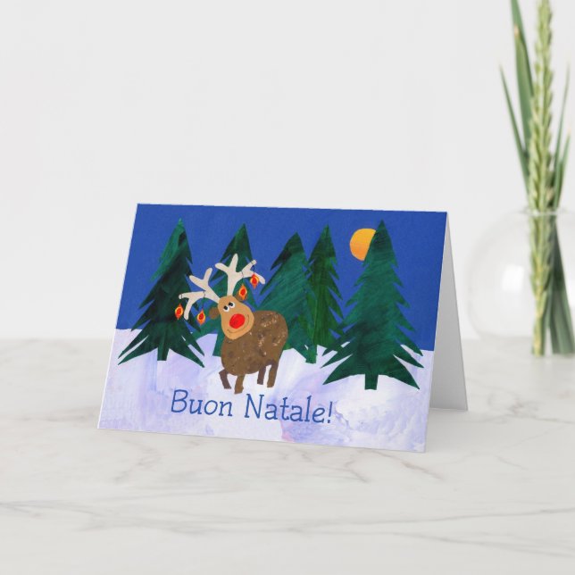 'Reindeer' Christmas Card with Italian Greeting (Front)