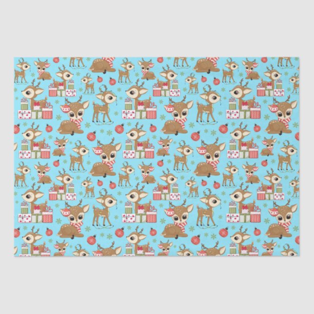 Reindeer Christmas Gift Ornament Snowflake Blue Tissue Paper (Front)