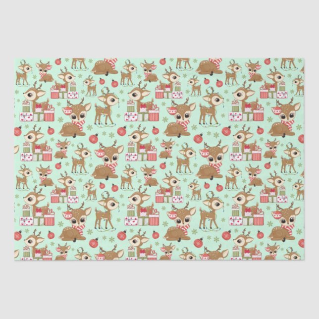 Reindeer Christmas Gift Ornament Snowflake Green Tissue Paper (Front)