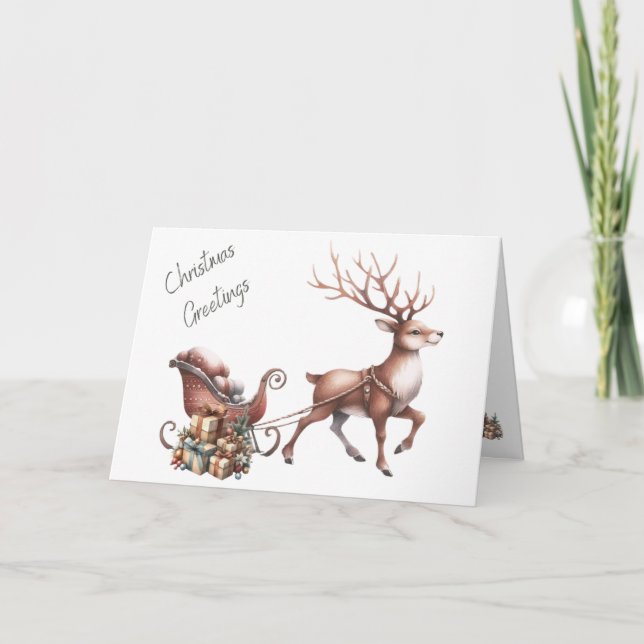 Reindeer Christmas Greetings Christmas Card (Front)