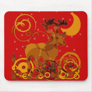 Reindeer Christmas Holiday Abstract Circles Design Mouse Mat