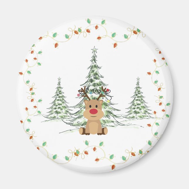 Reindeer Christmas Holiday Lights Winter Trees  Magnet (Front)