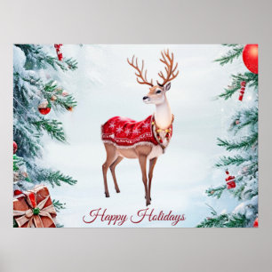 Reindeer Christmas Holiday Poster