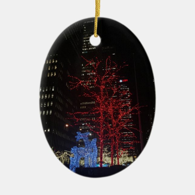 Reindeer Christmas Lights New York City Manhattan Ceramic Tree Decoration (Front)