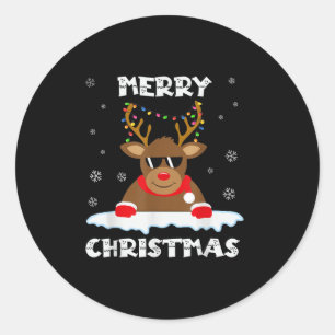 Reindeer Christmas Lights Santa Deer Rudolph Merry Classic Round Sticker