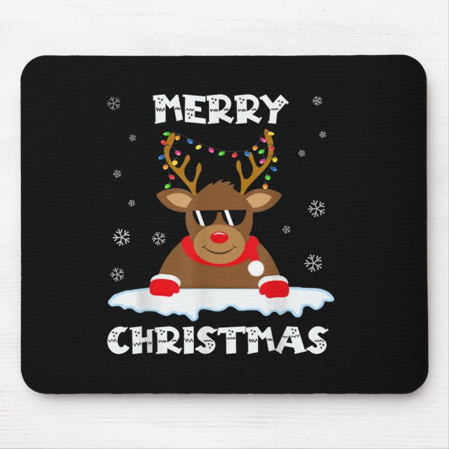 Reindeer Christmas Lights Santa Deer Rudolph Merry Mouse Mat (Front)