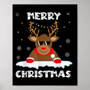 Reindeer Christmas Lights Santa Deer Rudolph Merry Poster