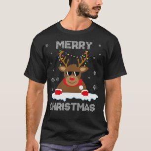 Reindeer Christmas Lights Santa Deer Rudolph Merry T-Shirt