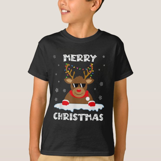Reindeer Christmas Lights Santa Deer Rudolph Merry T-Shirt (Front)