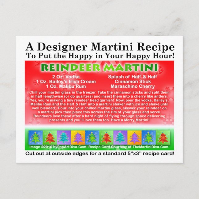 Reindeer Christmas Martini Recipe Postcard (Front)