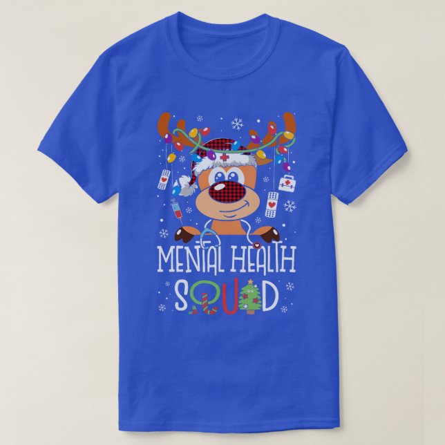 Reindeer Christmas Mental Health Squad Stethoscope T-Shirt (Design Front)