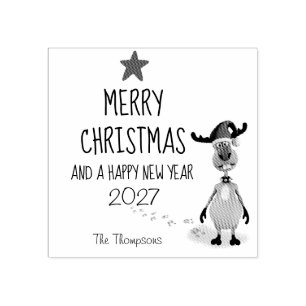 Reindeer Christmas New Year Funny Tree 2027 Rubber Stamp