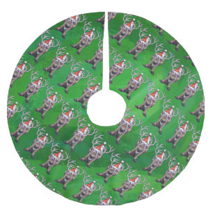 Reindeer Christmas On Green Brushed Polyester Tree Skirt