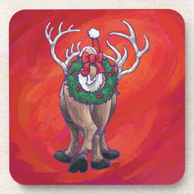Reindeer Christmas On Green Coaster (Front)