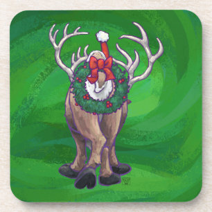 Reindeer Christmas On Green Coaster