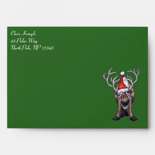 Reindeer Christmas On Green Envelopes
