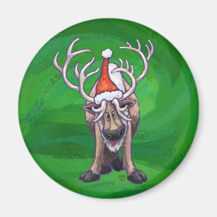 Reindeer Christmas On Green Magnet