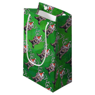 Reindeer Christmas On Green Small Gift Bag