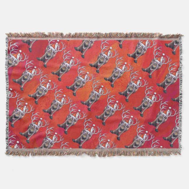 Reindeer Christmas On Green Throw Blanket (Front)