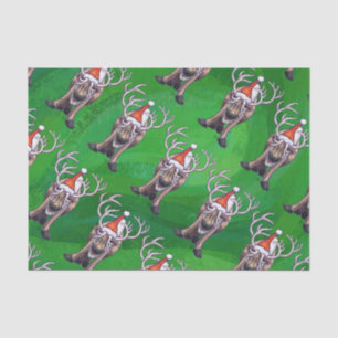 Reindeer Christmas On Green Tissue Paper