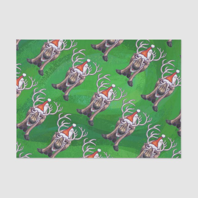 Reindeer Christmas On Green Tissue Paper (Front)