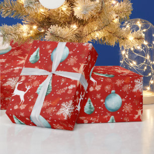Reindeer Christmas Ornaments Snowflakes Christmas Wrapping Paper