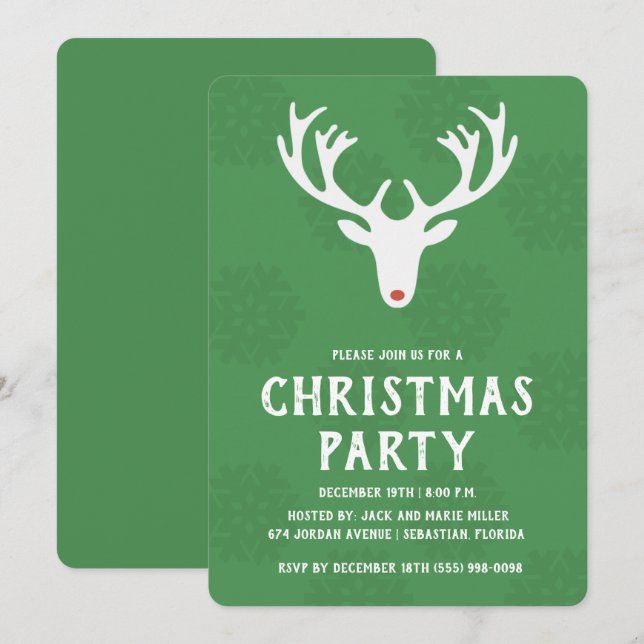 Reindeer Christmas Party Invitation (Front/Back)
