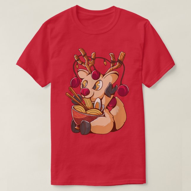 Reindeer Christmas Ramen Kawaii Anime Men Women Ki T-Shirt (Design Front)