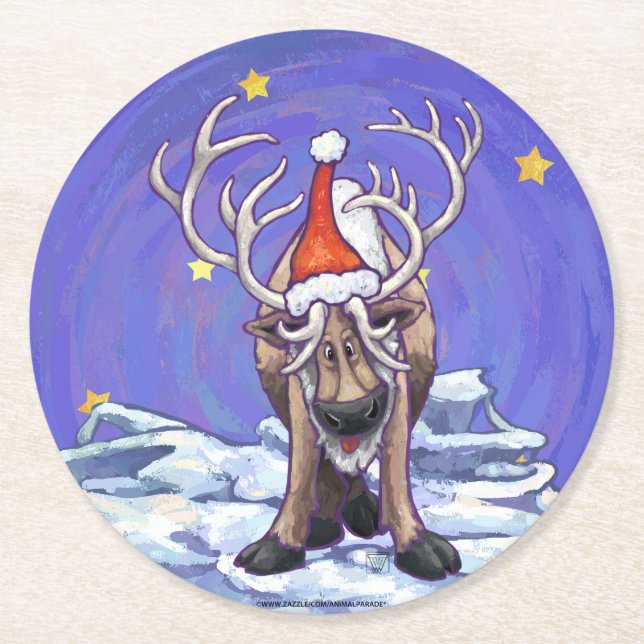 Reindeer Christmas Round Paper Coaster (Front)
