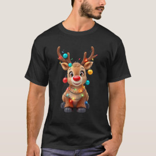 Reindeer Christmas Rudolph fairy lights red nose c T-Shirt